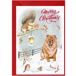 Cartão de Natal para Cachorro Chow Chow (15 cm x 10 cm), em branco por dentro - com envelope. Item perfeito para qualquer amante de cães.
