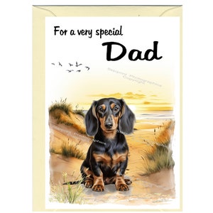 Tarjeta en blanco para perro salchicha/nota para papá (6" x 4") con sobre - Ideal para el día del padre, cumpleaños, etc.