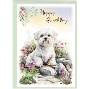 "Happy Birthday ""Malteser Hund"" - Karte (15,54cm x 10cm) mit Umschlag." Leer innen für Ihre eigene Nachricht. Perfekt für jeden Hundefreund