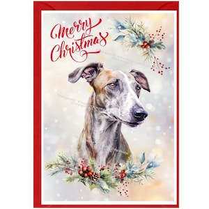 Whippet Dog Christmas Card (6&quot; x 4&quot;) Blank inside - with Envelope.  Perfect item for any Dog Lover
