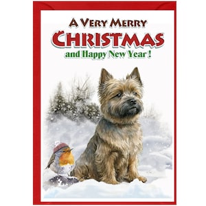 Carte de Noël pour chien cairn terrier (6 x 4 po.) vierge à l'intérieur - avec enveloppe.  Article parfait pour tous les amoureux des chiens