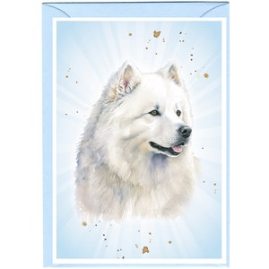 Gepersonaliseerde Samojeed Dog wenskaart /Notelet (6" x 4") met envelop. De kaart kan desgewenst blanco worden gelaten