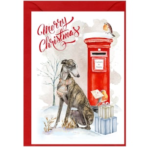 Cartão de Natal do cão galgo (6" x 4") em branco dentro - com envelope. Item perfeito para qualquer amante de cães