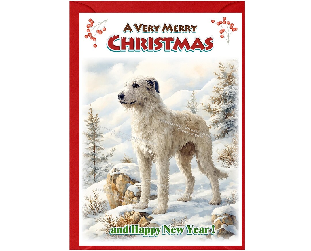 Irish Wolfhound Dog Christmas Card (6" X 4") Blank Inside - With ...