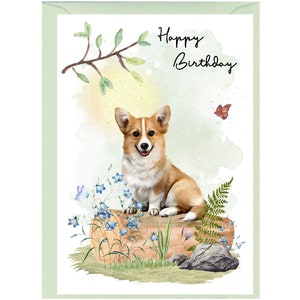 Corgi Dog "Happy Birthday" Card (6"x 4") with Envelope. Blank inside for your own message. Perfect for any dog lover