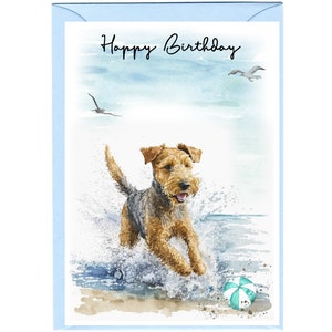 Tarjeta "Feliz cumpleaños" del perro Lakeland Terrier (6" x 4") con sobre - Interior en blanco para su propio mensaje. Perfecto para cualquier amante de los perros.