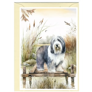 Gepersonaliseerde Bearded Collie Dog-wenskaart (6" x 4") met envelop.  Kan desgewenst leeg worden gelaten
