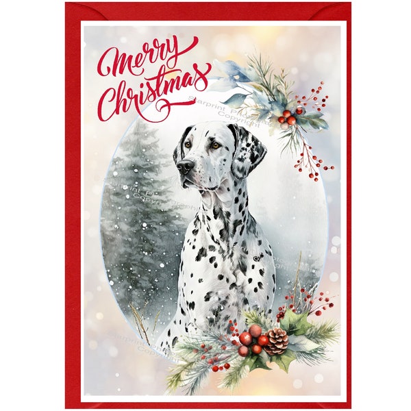 Dalmatian Dog Christmas Card (6" x 4") Blank inside - with Envelope.  Perfect item for any Dog Lover