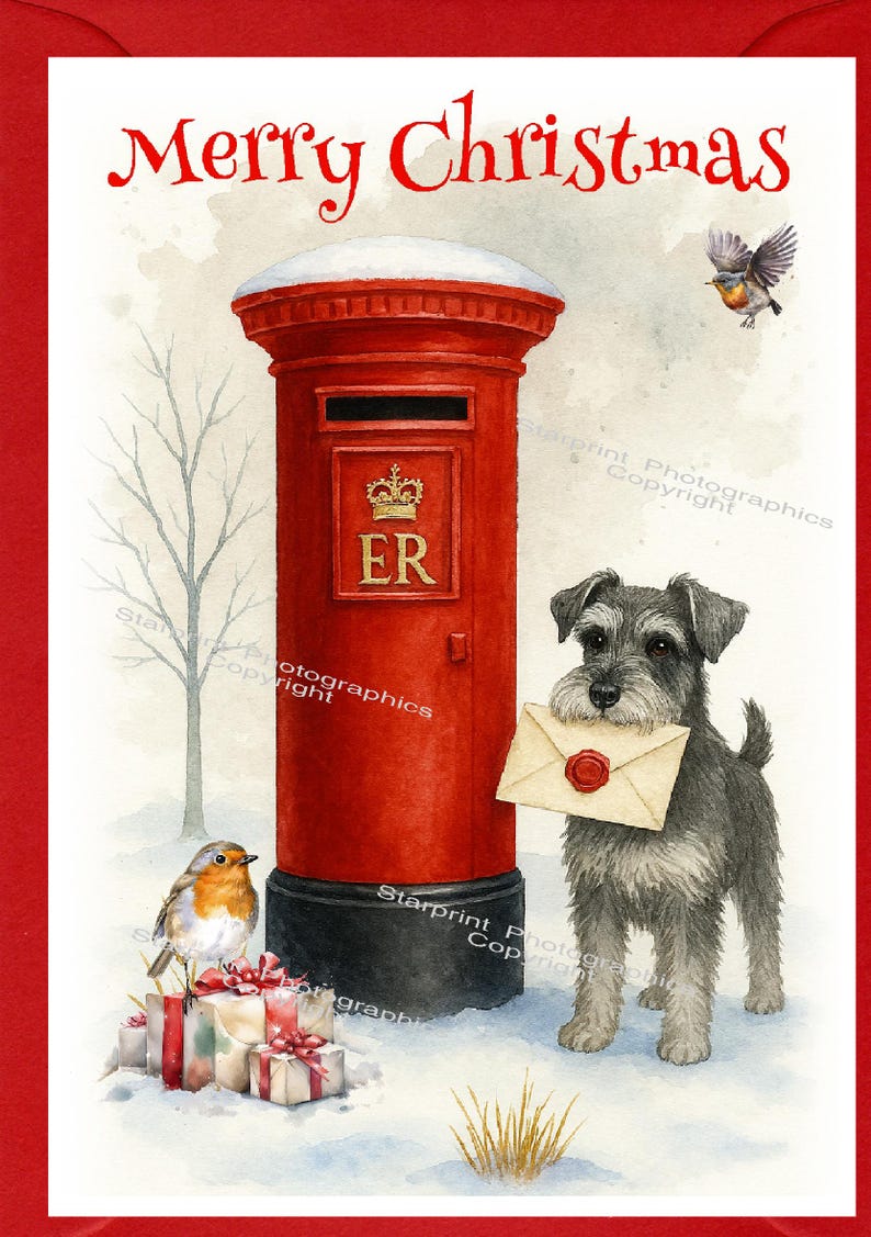 Miniature Schnauzer Dog Christmas Card (6" X 4") Blank Inside - With ...