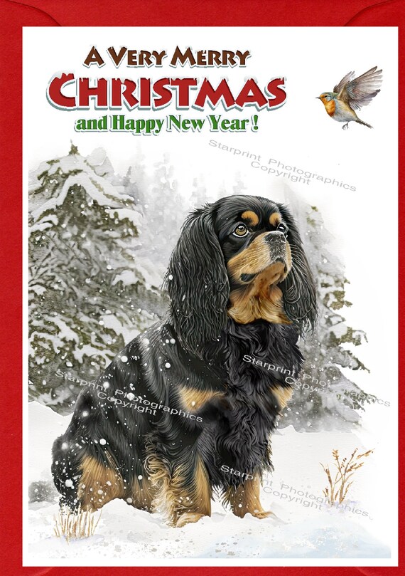 Cavalier King Charles Spaniel Black and Tan Dog Christmas Card (6