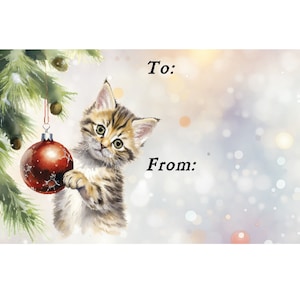 Kitten / Cat Christmas Gift Labels, Peel Off, Self adhesive, 2 Sheets of 21 Labels, 42 Labels in total - Design number 2.