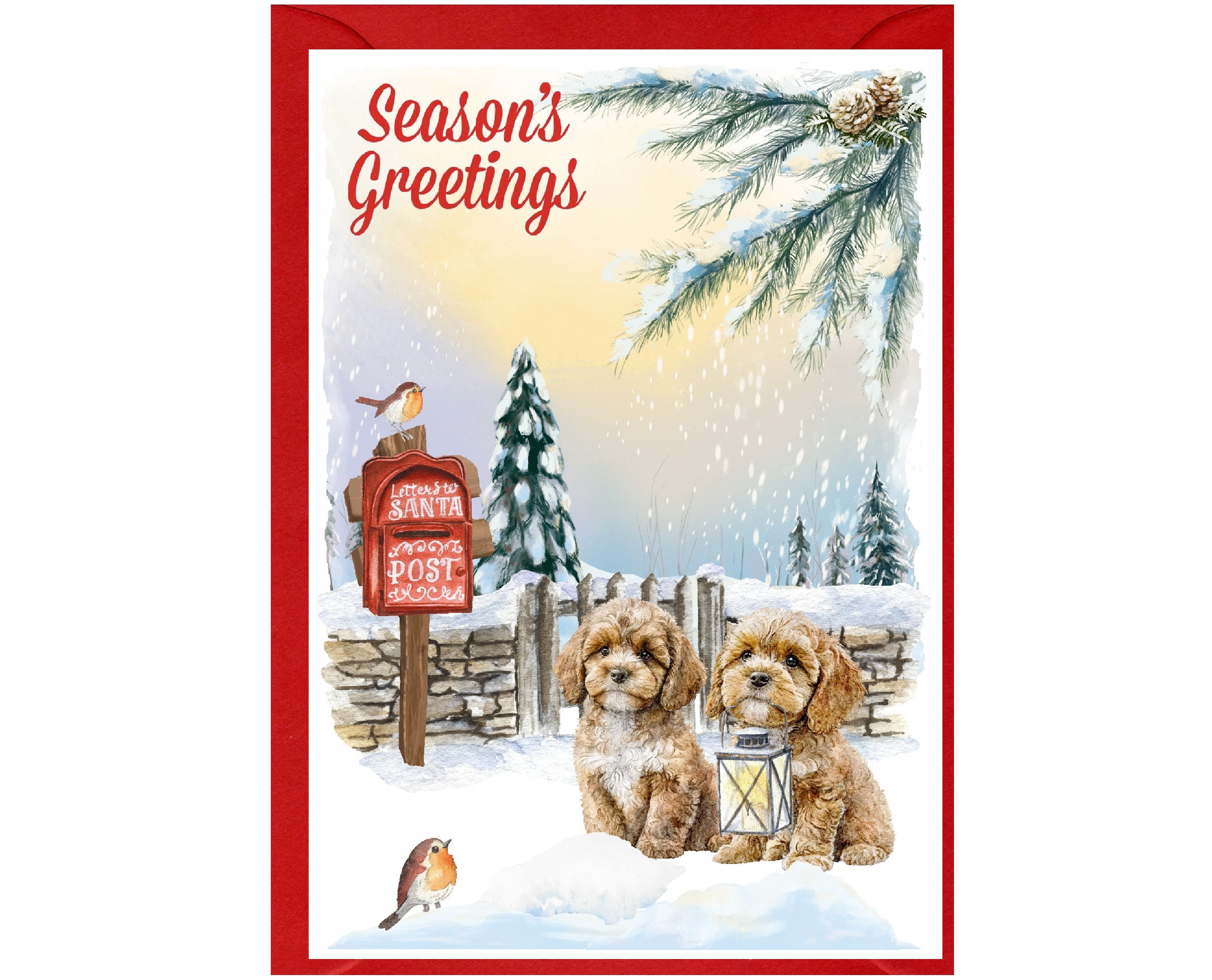 Cavapoo / Doodle Dog Christmas Card (6" X 4") Blank Inside - With ...