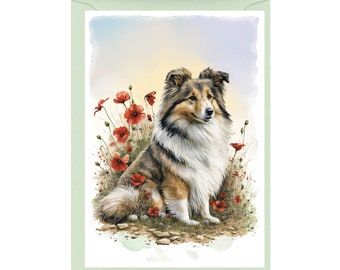 Personalised Shetland Sheepdog / Sheltie Greetings Card /Notelet (6" x 4") with Envelope.  Card can be left blank if preferred