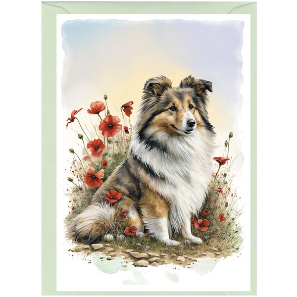 Personalised Shetland Sheepdog / Sheltie Greetings Card /Notelet (6" x 4") with Envelope.  Card can be left blank if preferred