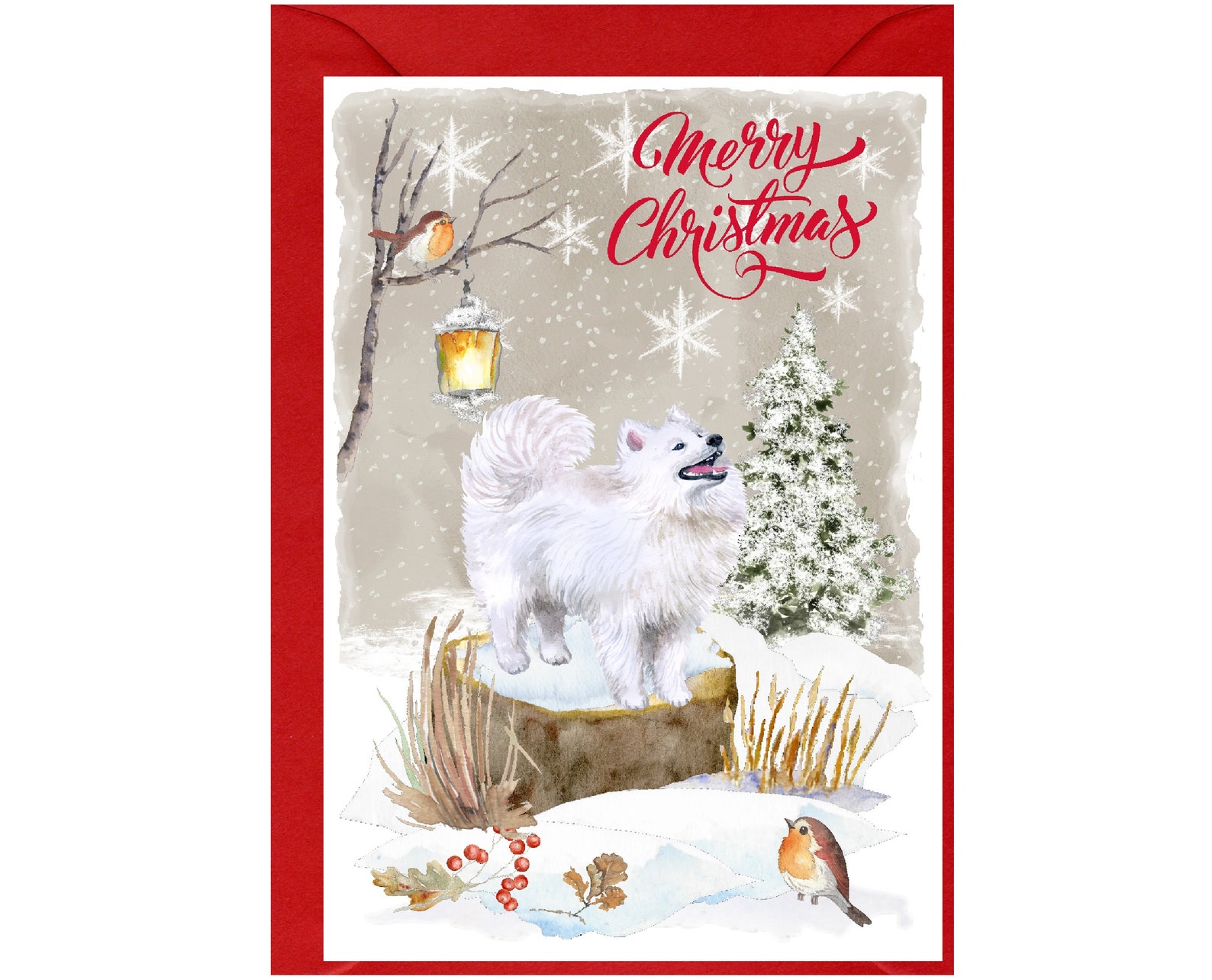 Samoyed Dog Christmas Card (6" X 4") Blank Inside - With Envelope ...