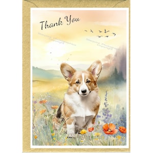 Corgi Dog "Thank You" Card (6" x 4") with Envelope - Blank inside for your own message.