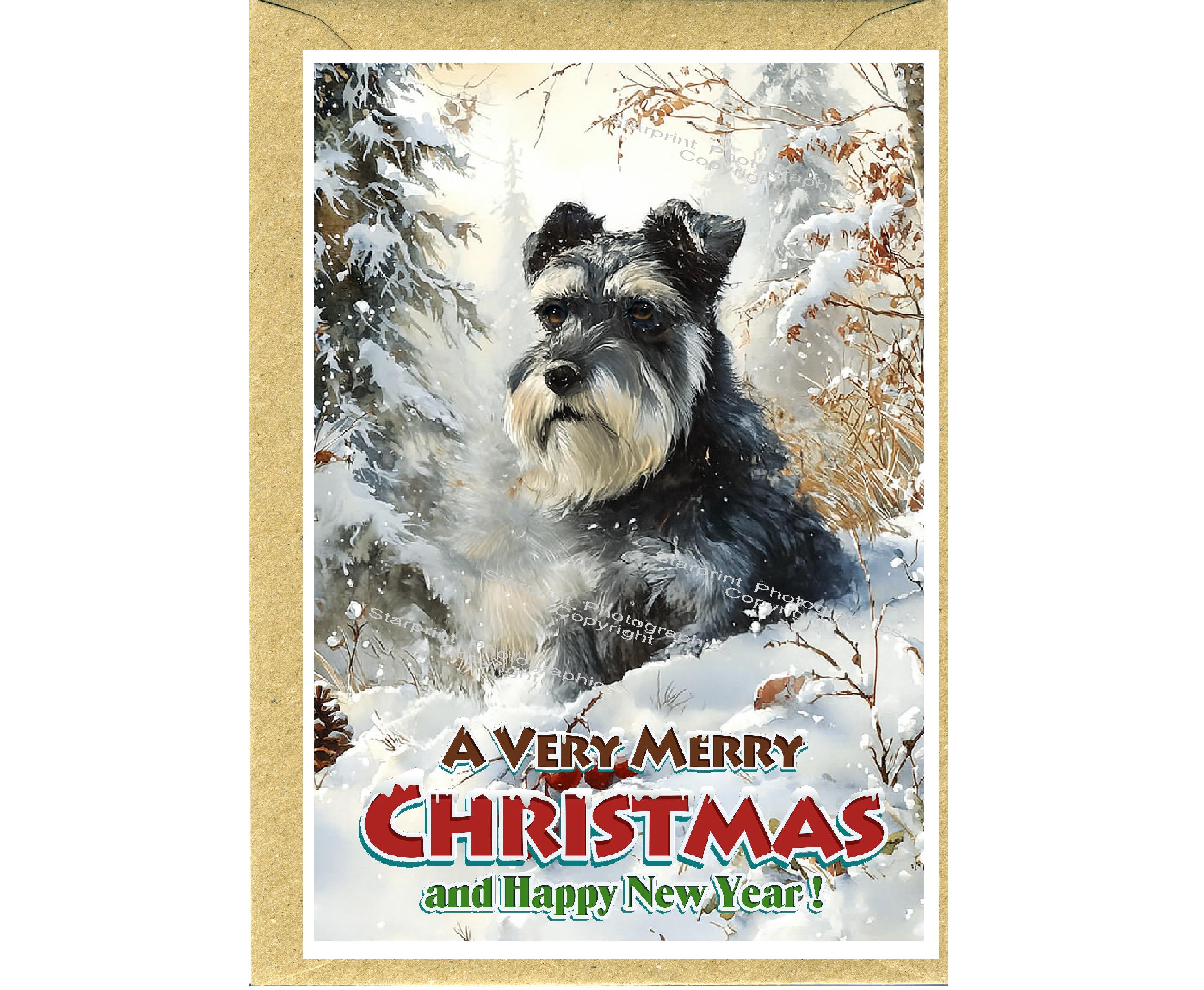 ミニチュアシュナウザーのクリスマスカード（6インチ×4インチ）内側は