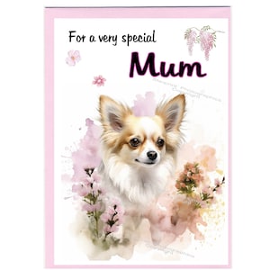 Chihuahua Longcoat Hund Blanko Karte für Mama (6 "x 4") mit Umschlag - Ideal für Muttertag, Geburtstag, etc.