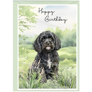 Carte « Joyeux anniversaire » Cockapoo / Doodle Dog (6 x 4 po.) avec enveloppe - Vierge à l'intérieur pour votre propre message. Parfait pour tous les amoureux des chiens