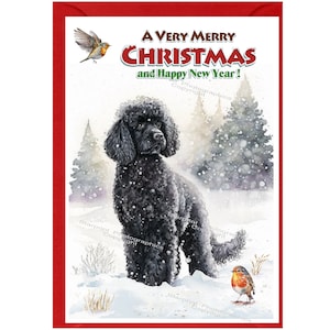 Pudel (schwarz) Hund Weihnachtskarte 15 x 10 cm Innen leer - mit Umschlag.  Perfekter Artikel für jeden Hundeliebhaber
