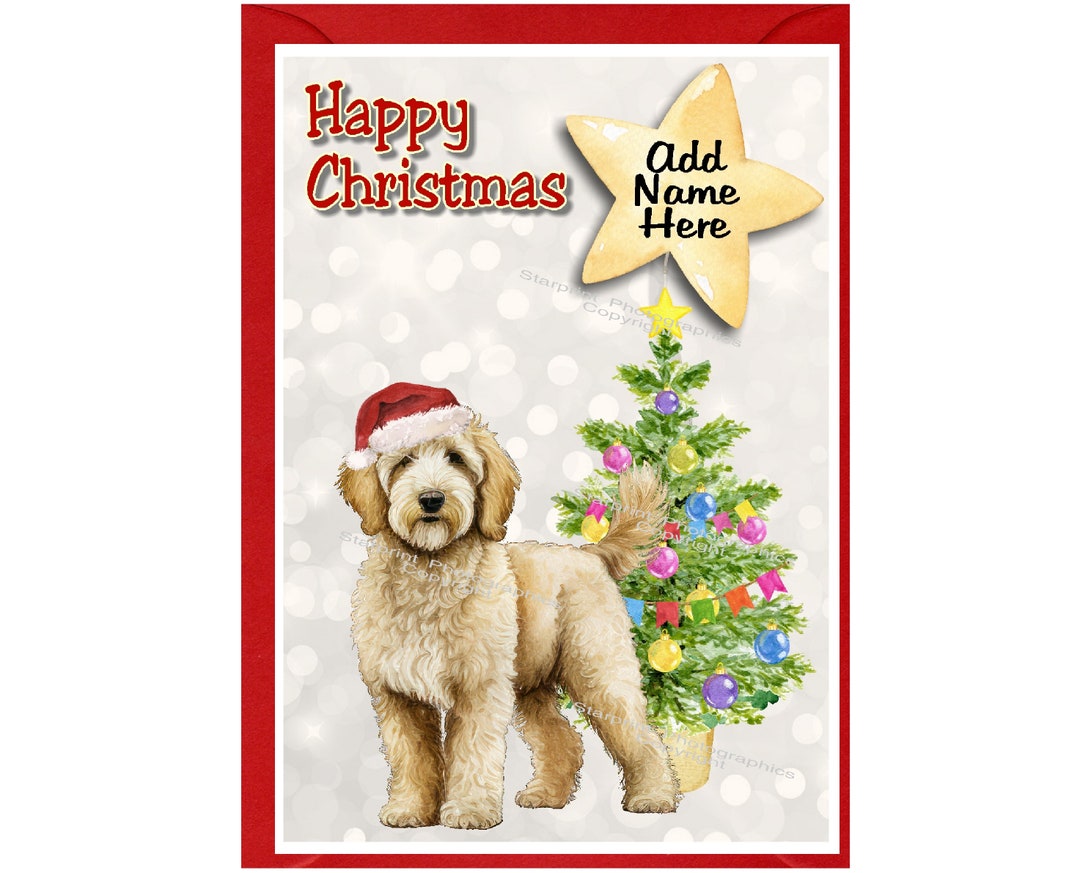 Personalised Golden Doodle Dog Christmas Card (6" X 4") Blank Inside ...