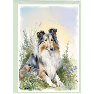 Gepersonaliseerde Rough Collie Dog-wenskaart /Notelet (6" x 4") met envelop.  Kaart kan indien gewenst blanco worden gelaten