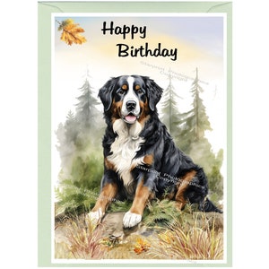 Cartão "Feliz Aniversário" Bernese Mountain Dog (6" x 4") com Envelope - Em branco por dentro para sua própria mensagem. Perfeito para qualquer amante de cães.