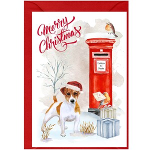 Weihnachtskarte mit Jack Russel Terrier (15 x 10 cm) Innen leer - mit Umschlag.  Perfekter Artikel für jeden Hundeliebhaber