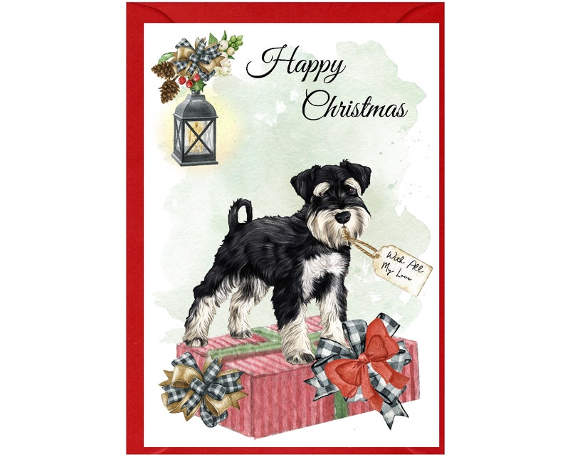 Miniature Schnauzer Dog Christmas Card (6" X 4") With Envelope - Blank ...