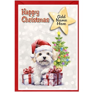 Carte de Noël personnalisée chien maltais (6 x 4 po.) vierge à l'intérieur - avec enveloppe.  Article parfait pour tous les amoureux des chiens