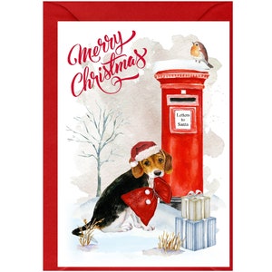 Beagle-Weihnachtskarte, 15 x 10 cm, innen leer - mit Umschlag. Perfekter Artikel für jeden Hundeliebhaber