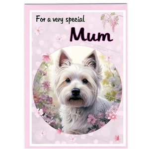 Biglietto di auguri vuoto/biglietto per la MAMMA a tema West Highland White Terrier / Westie Dog (6" x 4") con busta, ideale per la festa della mamma, compleanno, ecc.