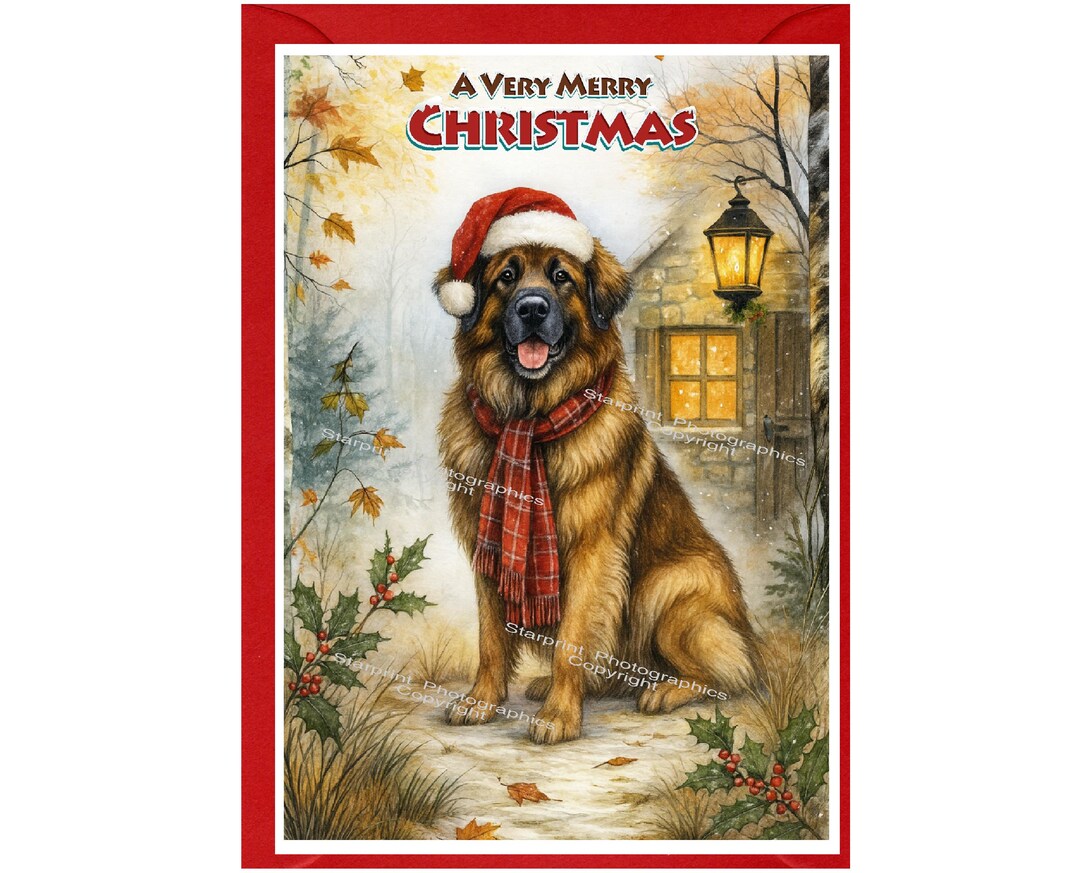 Leonberger Dog Christmas Card (6" X 4") Blank Inside - With Envelope ...