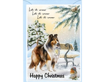 Rough Collie Dog Christmas Card (6" x 4") Blank inside - with Envelope.  Perfect item for any Dog Lover