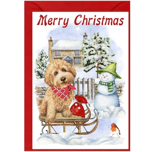 Carte de Noël Labradoodle / Doodle Dog (6 x 4 po.) vierge à l'intérieur - avec enveloppe.  Article parfait pour tous les amoureux des chiens