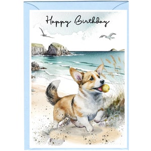 Carte « Joyeux anniversaire » chien corgi (6 x 4 po.) avec enveloppe. Blanc à l'intérieur pour votre propre message. Parfait pour tous les amoureux des chiens