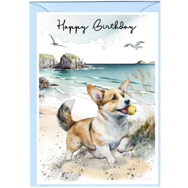 Corgis Hund "Happy Birthday" Karte (6"x 10") mit Umschlag. Innen leer für Ihre eigene Nachricht. Perfekt für jeden Hundeliebhaber
