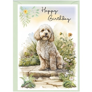 Cockapoo / Doodle Dog "Happy Birthday" Card (6" x 4") with Envelope - Blank inside for your own message. Perfect for any dog lover