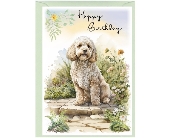 Biglietto Di Compleanno Per Lei Con Cucciolo Di Cockapoo E Uccelli, Design Giardino, Lamina Argentata, Inserto Illustrato, 190x140 Mm, Jonny Javelin UK - 6