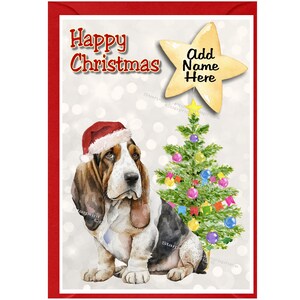 Personalisierte Weihnachtskarte mit Basset Hound Dog, innen leer - mit Umschlag.  Perfekter Artikel für jeden Hundeliebhaber