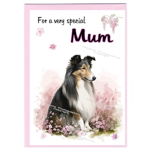 Biglietto di auguri vuoto/biglietto per la MAMMA con cane Rough Collie (Lassie) (6" x 4") con busta - Ideale per la festa della mamma, compleanno, ecc.