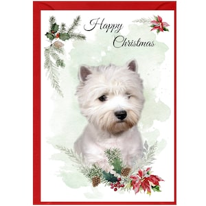 West Highland White Terrier / Westie Dog Christmas Card (6&quot; x 4&quot;) Blank inside - with Envelope. Design No. 3. Perfect item for any Dog Lover