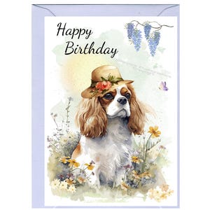 Biglietto di auguri "Happy Birthday" per cani Cavalier King Charles Spaniel (6" x 4") con busta - Interno vuoto per il tuo messaggio.