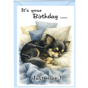 Tarjeta de cumpleaños de chihuahua (15 x 10 cm) con sobre. Interior en blanco para tu mensaje. Perfecta para cualquier amante de los perros.