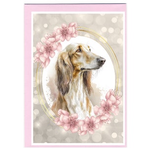Gepersonaliseerde Saluki-hondenwenskaart /Notelet (6" x 4") met envelop.  Kan desgewenst leeg worden gelaten