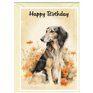 Geburtstagskarte Saluki Hund mit Umschlag - Leere Innenseite für Ihre persönliche Nachricht. Perfekt für jeden Hundefreund.
