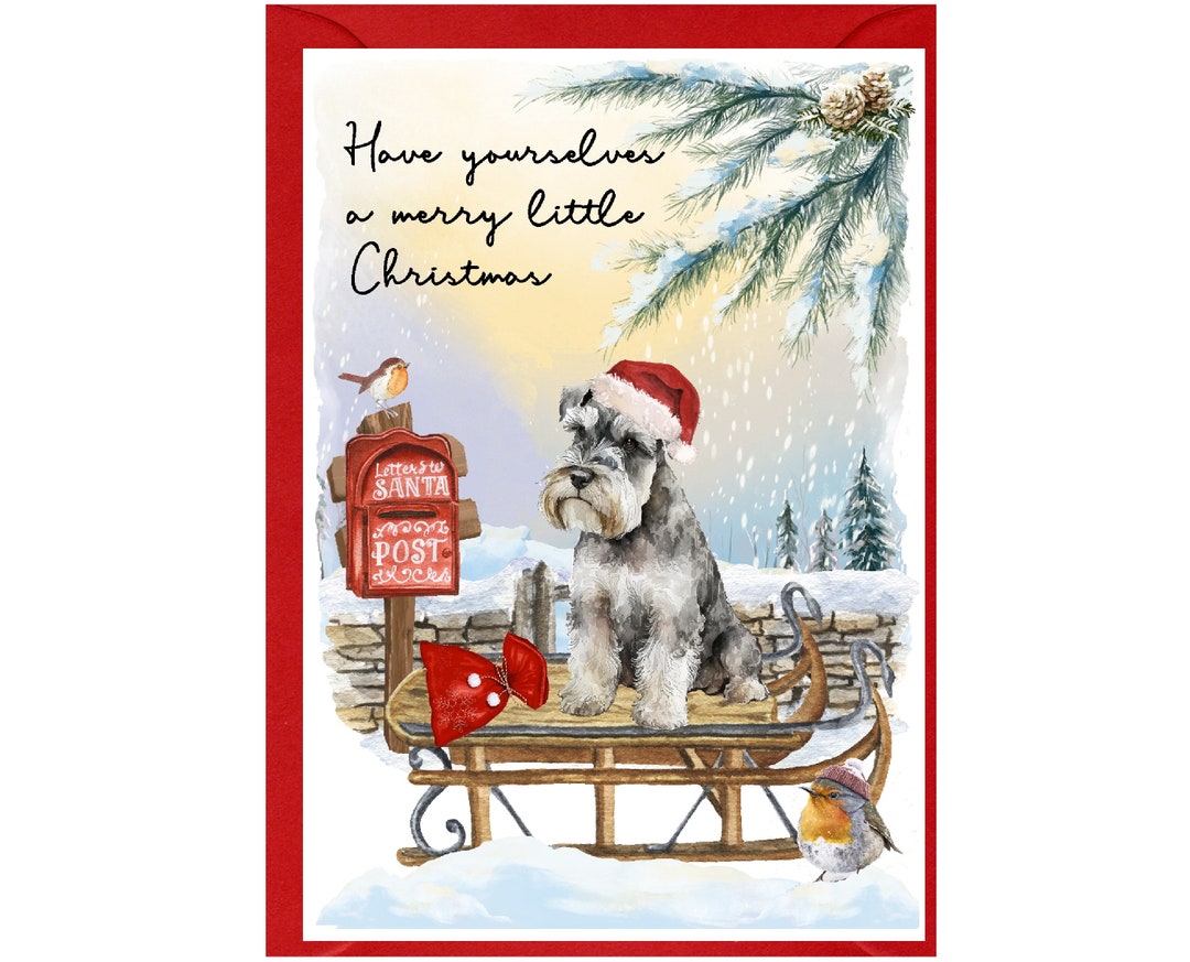 Miniature Schnauzer Dog Christmas Card (6" X 4") Blank Inside - With ...