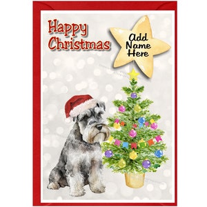 Carte de Noël personnalisée pour chien schnauzer nain (6 x 4 po.) vierge à l'intérieur - avec enveloppe. Article parfait pour tous les amoureux des chiens