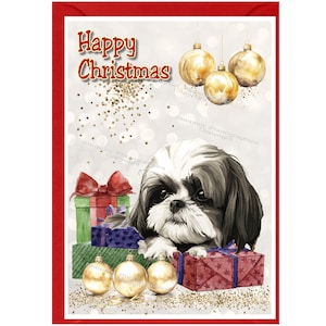 Karta świąteczna z psem Shih Tzu (6" x 4") Pusta w środku - z kopertą. Idealny przedmiot dla każdego miłośnika psów