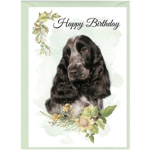 Tarjeta de feliz cumpleaños para perro cocker spaniel (6" x 4") con sobre. Interior en blanco para escribir tu propio mensaje. Perfecta para cualquier amante de los perros.